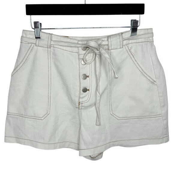 Grace High Rise Utility Shorts White Tie Waist Button Front Womens L - Picture 1 of 9
